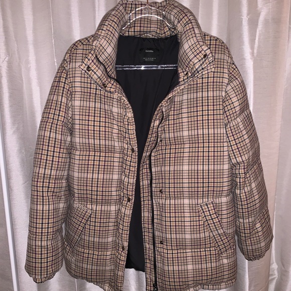 bershka check padded coat